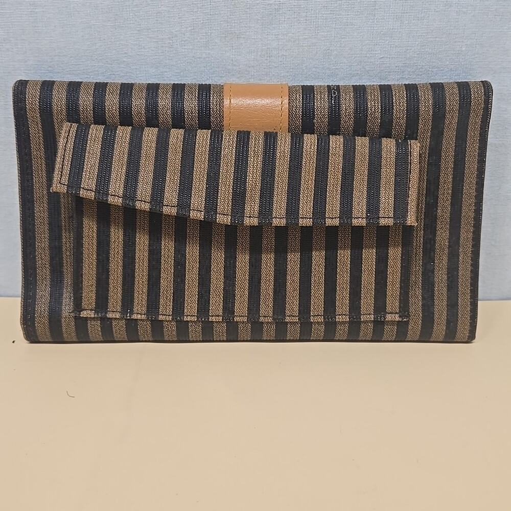 Fendi Striped Pequin Long Tri Fold Checkbook Wallet Vintage Glam - Picture 3 of 16